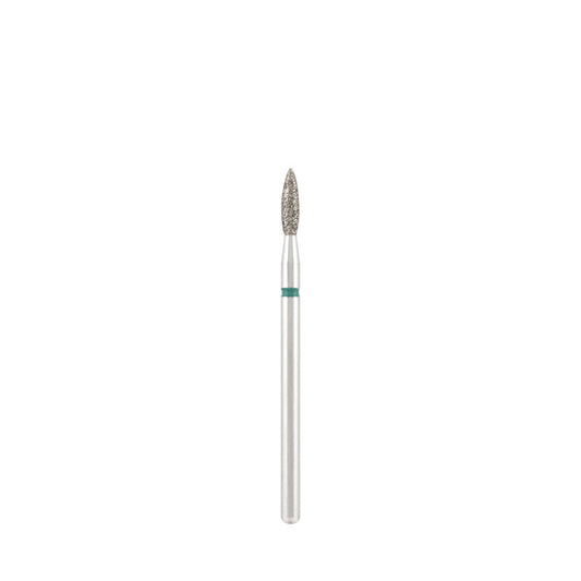 Diamond bit "flame" sharp green, L- 10,0 mm., Ø2,3 mm.
