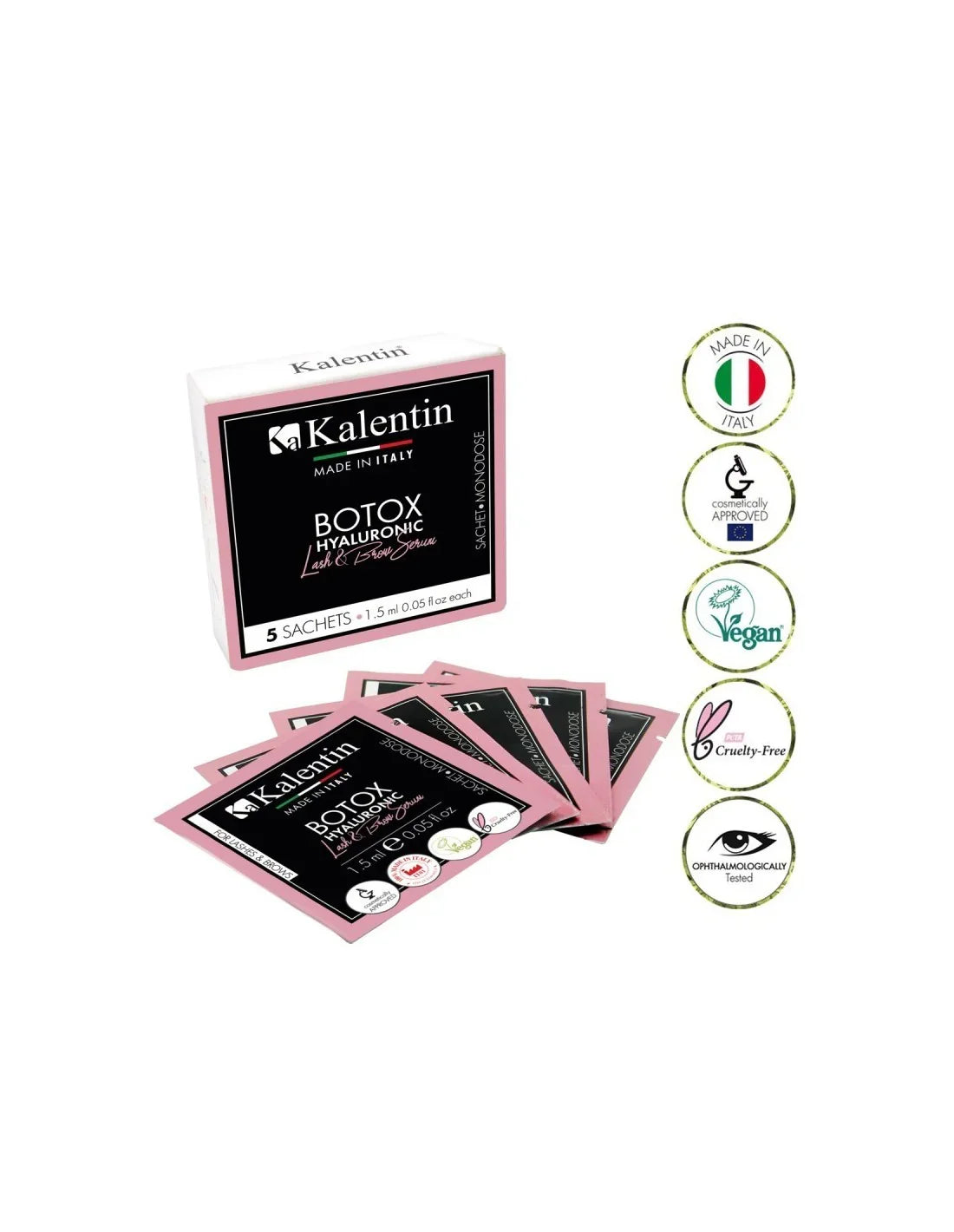 KALENTIN Bustine monodose Filler Hyaluronic - Siero vegano ciglia e sopracciglia - 1.5ml - 5 pezzi - Lady&Oscar