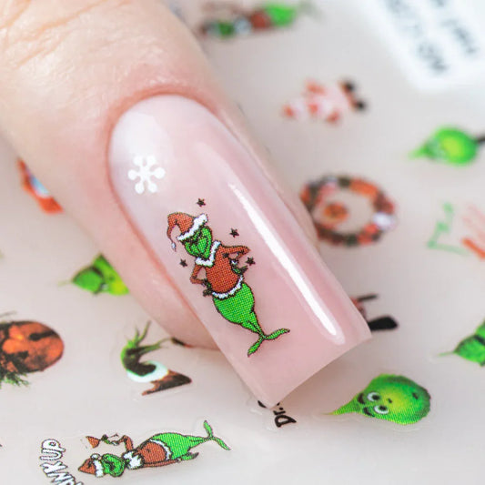 Adesivi per unghie natalizi Molly Nails MS-C263 Autoadesivi Grinch di Natale