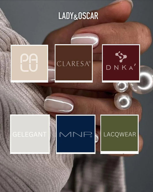 Scopri i colori di smalto semipermanente autunno inverno 2025. Dnka, Claresa, Palu, Gelegant, Lacqwear, Yoshi e Clarissa da LadyandOscar. - Lady&Oscar