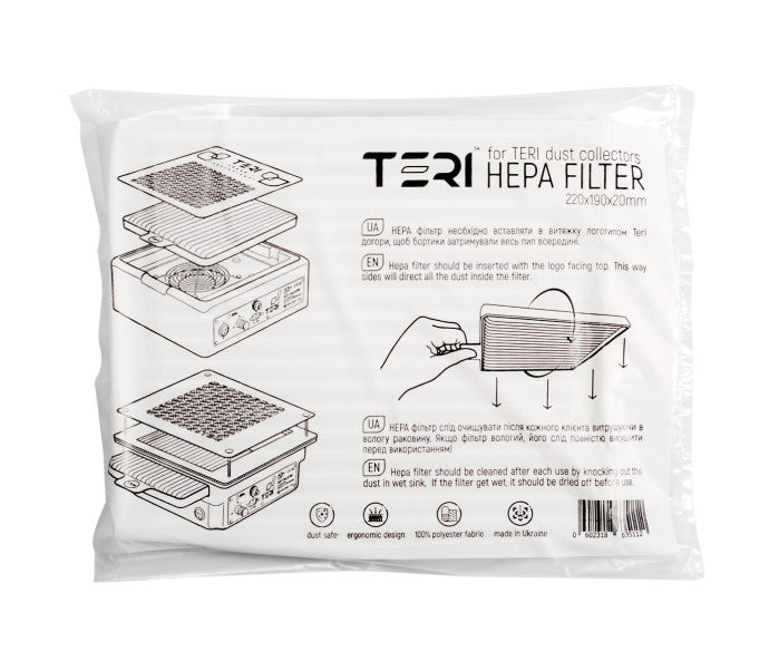 Filtro HEPA universale Teri da 220x190x20 mm con maniglia, per aspiratori per unghie da incasso e portatili