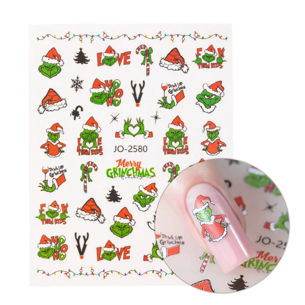 Adesivi per unghie natalizi Molly Nails JO-2580 Autoadesivi Grinch di Natale