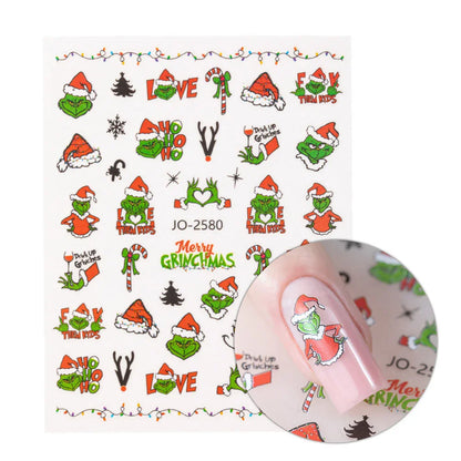 Adesivi per unghie natalizi Molly Nails JO-2580 Autoadesivi Grinch di Natale