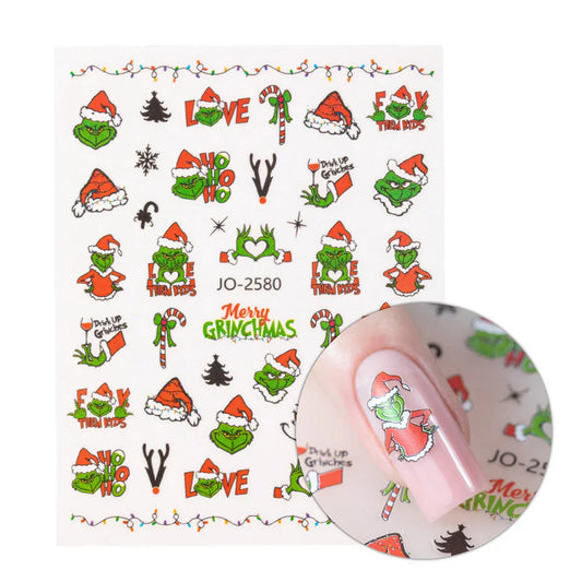 Adesivi per unghie natalizi Molly Nails JO-2580 Autoadesivi Grinch di Natale
