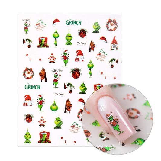 Adesivi per unghie natalizi Molly Nails MS-C263 Autoadesivi Grinch di Natale