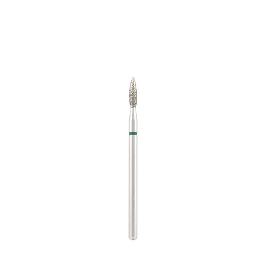 Diamond bit "flame" sharp green, L- 8,0 mm., Ø2,1 mm.