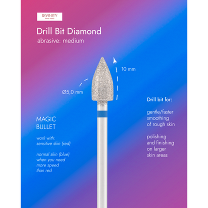 Diamond bit "magic bullet", blue L- 10,0 mm., Ø5,0 mm.