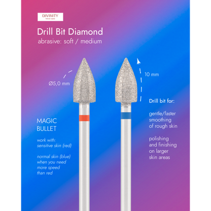 Particolare di Diamond bit "magic bullet", red L- 10,0 mm., Ø5,0 mm.