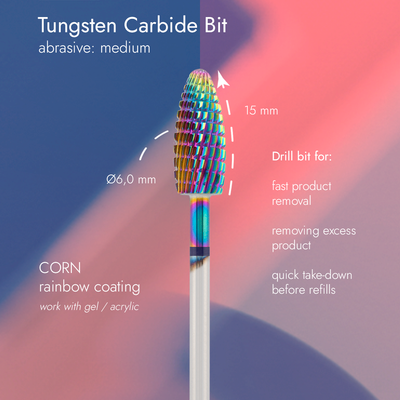 Tungsten carbide bit "Reversable corn" blue (rainbow coating), L-13,0 mm., Ø4,0 mm