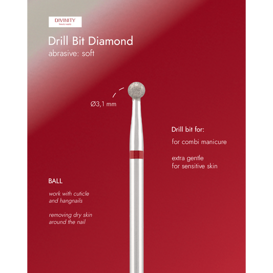 Diamond bit "ball" red, Ø3,1 mm.