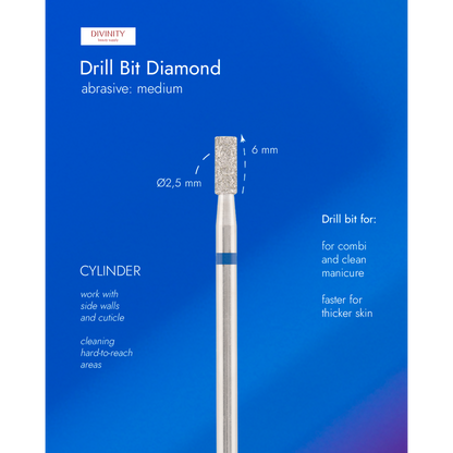 Diamond bit "cylinder" blue, L-6,0 mm., Ø2,5 mm.