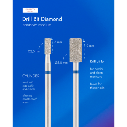Particolare di Diamond bit "cylinder" blue, L-9,0 mm., Ø5,0 mm.