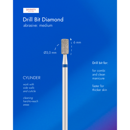 Diamond bit "cylinder" blue, L-6,0 mm., Ø3,0 mm.