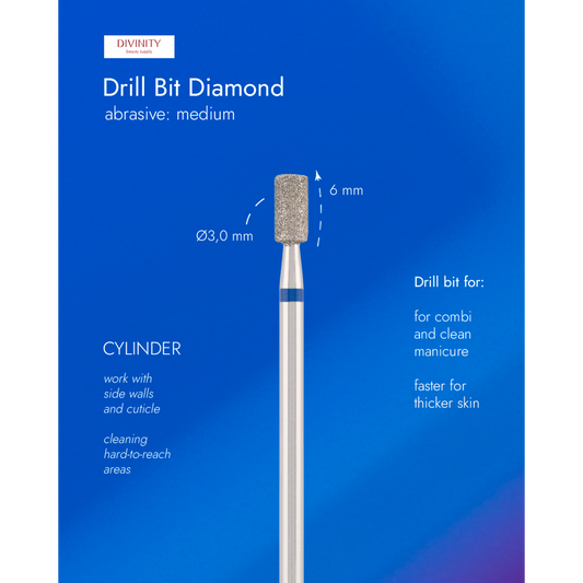 Diamond bit "cylinder" blue, L-6,0 mm., Ø3,0 mm.