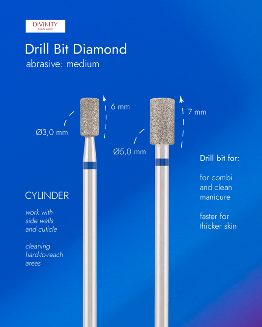 Diamond bit "cylinder" blue, L-6,0 mm., Ø3,0 mm.