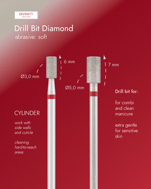 Diamond bit "cylinder" red, L-6,0 mm., Ø3,0 mm.