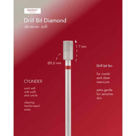 Diamond bit "cylinder" red, L-7,0 mm., Ø5,0 mm.