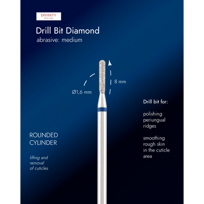 Diamond bit "rounded cylinder" blue, L-8,0 mm., Ø1,6 mm.