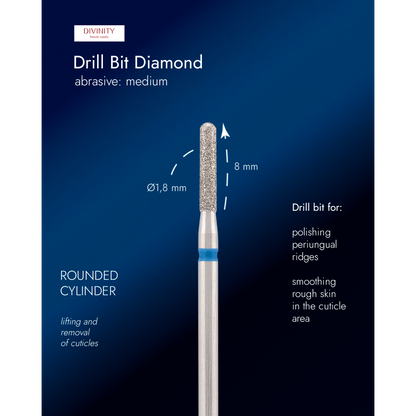 Diamond bit "rounded cylinder" blue, L-8,0 mm., Ø1,8 mm.