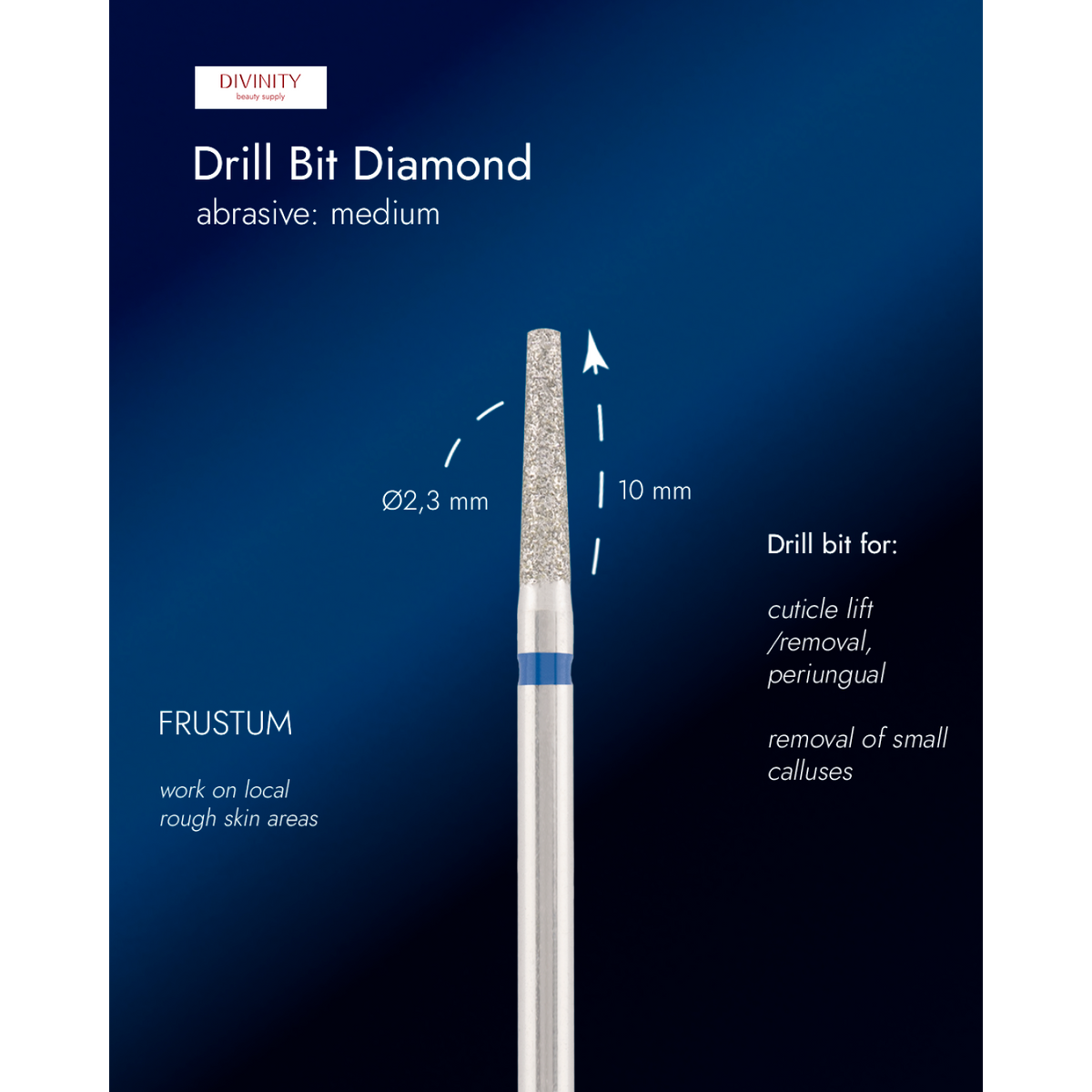 Diamond bit "frustum" blue, L-10,0 mm., Ø2,3 mm.