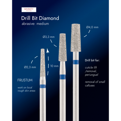Particolare di Diamond bit "frustum" blue, L-10,0 mm., Ø4,0 mm.