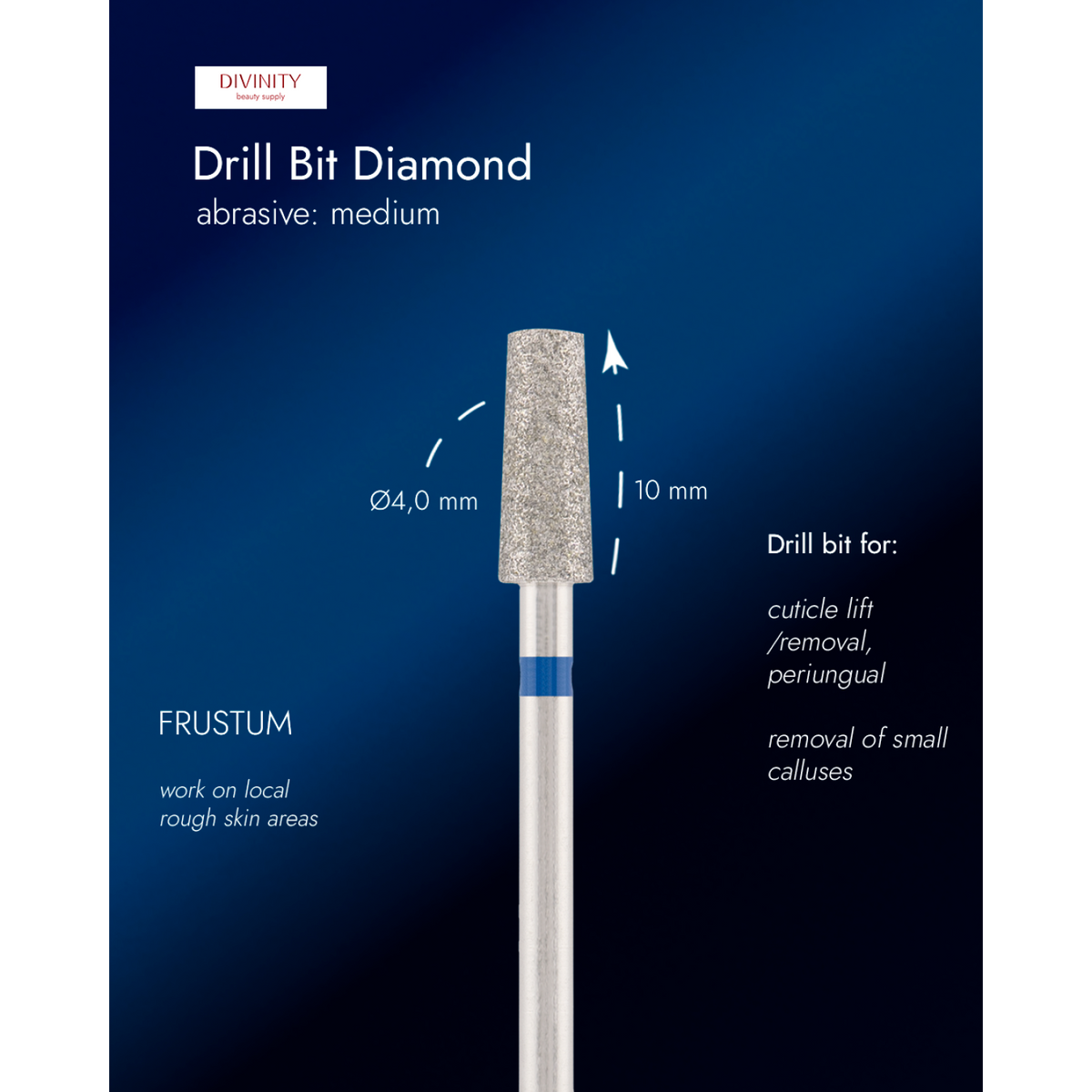 Diamond bit "frustum" blue, L-10,0 mm., Ø4,0 mm.
