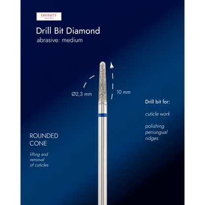 Diamond bit "rounded cone" blue, L-10,0 mm., Ø2,3 mm.
