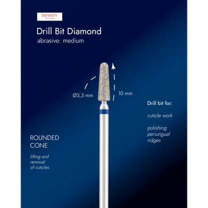 Diamond bit "rounded cone" blue, L-10,0 mm., Ø3,3 mm.