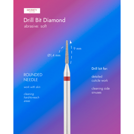 Diamond bit "rounded needle" red, L-9,0 mm., Ø1,4 mm.