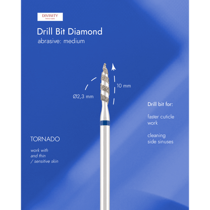 Diamond bit "tornado" blue, L- 10,0 mm., Ø2,3 mm.