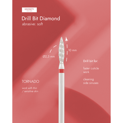Diamond bit "tornado" red, L- 10,0 mm., Ø2,3 mm.