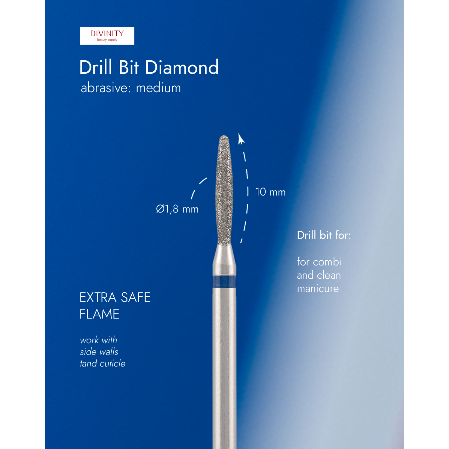 Diamond bit "flame" extra safe, blue, L- 10,0 mm., Ø1,8 mm. NEW