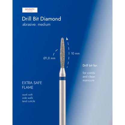 Diamond bit "flame" extra safe, blue, L- 10,0 mm., Ø1,8 mm. NEW