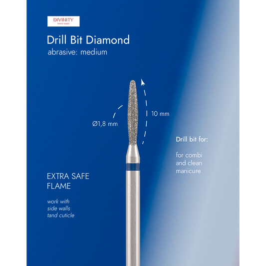 Diamond bit "flame" extra safe, blue, L- 10,0 mm., Ø1,8 mm. NEW