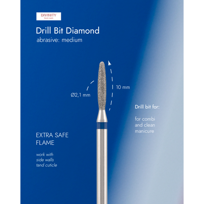 Diamond bit "flame" extra safe, blue, L- 10,0 mm., Ø2,1 mm. NEW