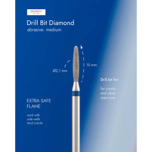 Diamond bit "flame" extra safe, blue, L- 10,0 mm., Ø2,1 mm. NEW