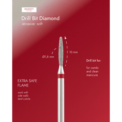 Diamond bit "flame" extra safe, red, L- 10,0 mm., Ø1,8 mm. NEW