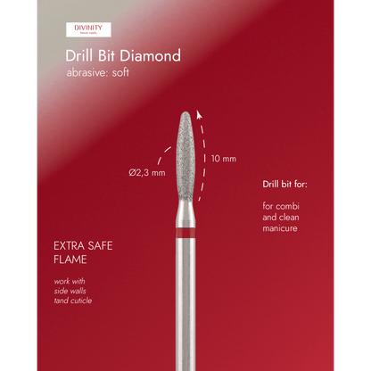 Diamond bit "flame" extra safe, red, L- 10,0 mm., Ø2,3 mm. NEW
