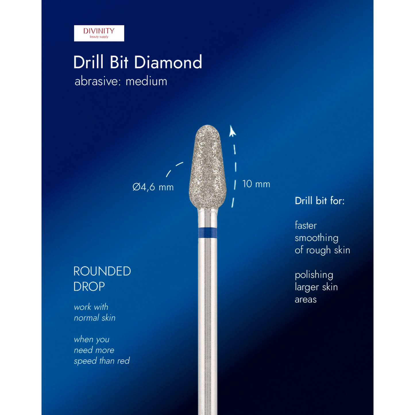 Diamond bit "rounded drop" blue, L- 10,0 mm., Ø4,6 mm.