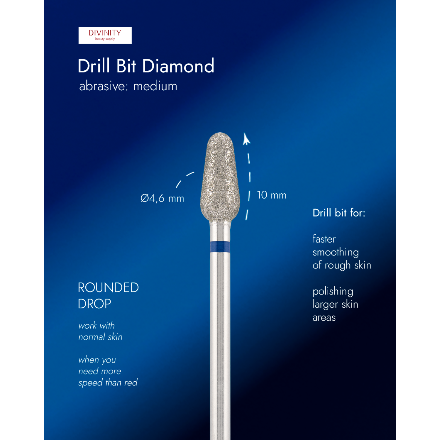 Diamond bit "rounded drop" blue, L- 10,0 mm., Ø4,6 mm.