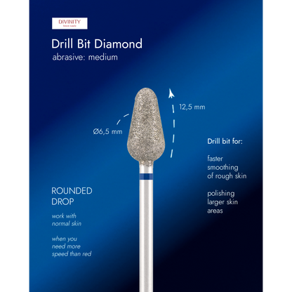 Diamond bit "rounded drop" blue, L- 12,5 mm., Ø6,5 mm.