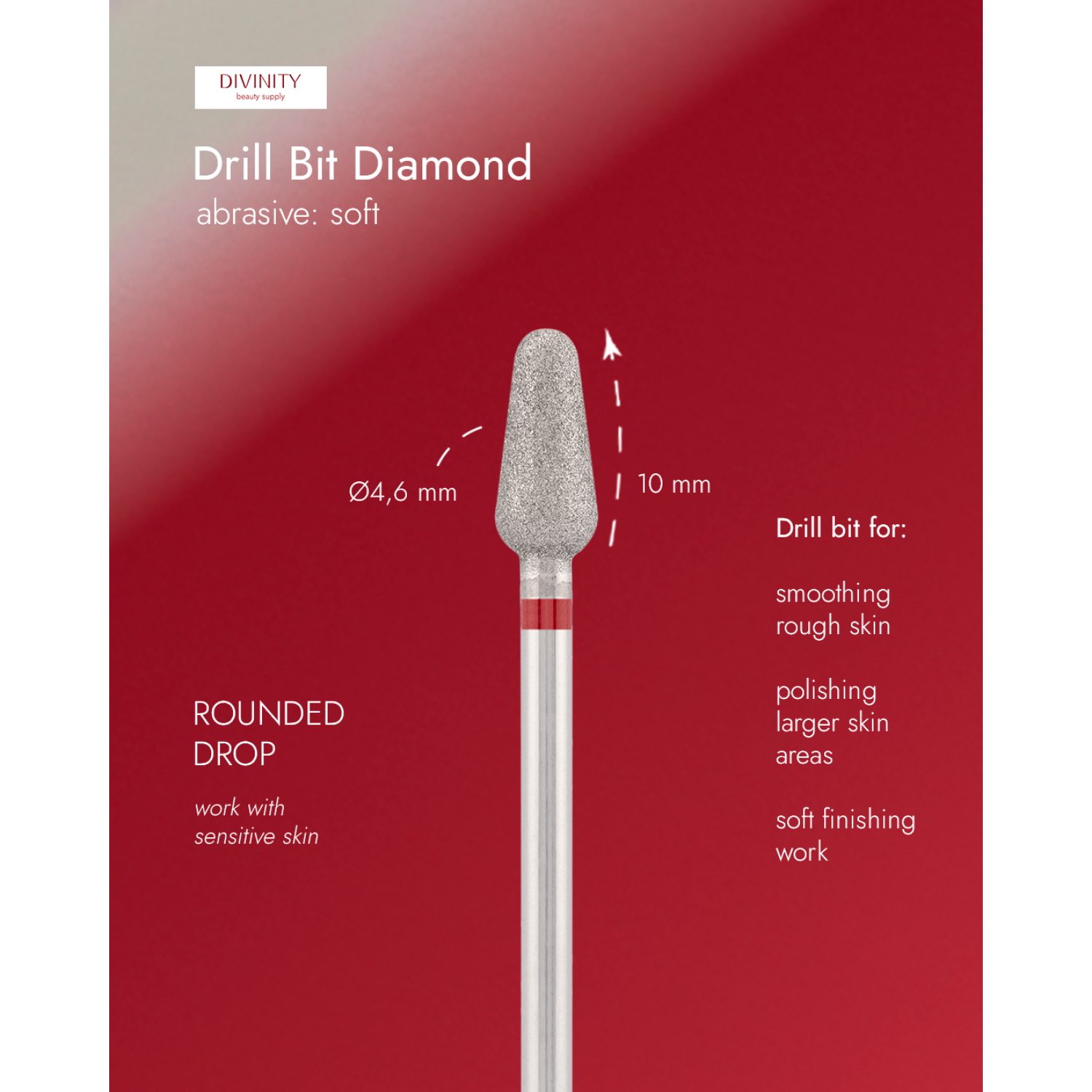 Diamond bit "rounded drop" red, L- 10,0 mm., Ø4,6 mm.