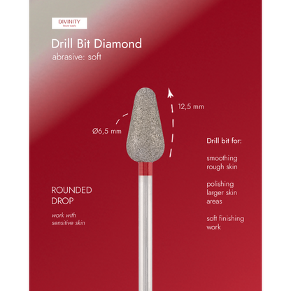 Diamond bit "rounded drop" red, L- 12,5 mm., Ø6,5 mm.