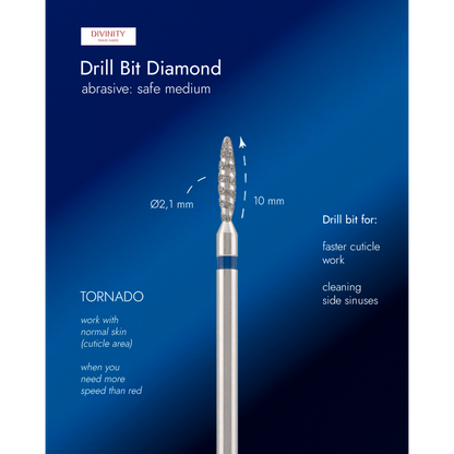 Diamond bit "tornado" safe, blue, L- 10,0 mm., Ø2,1 mm. NEW