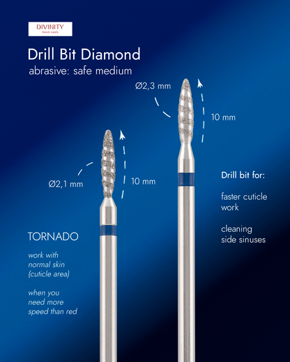 Particolare di Diamond bit "tornado" safe, blue, L- 10,0 mm., Ø2,1 mm. NEW