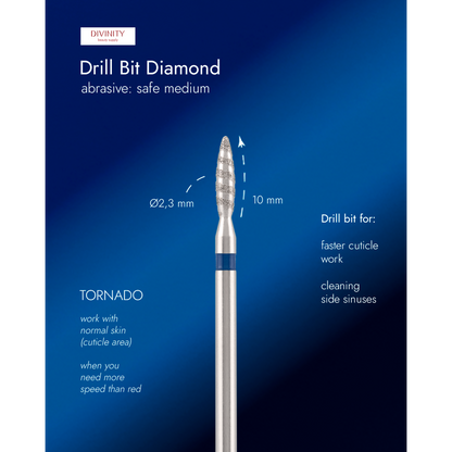 Diamond bit "tornado" safe, blue, L- 10,0 mm., Ø2,3 mm. NEW