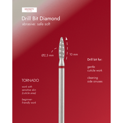 Diamond bit "tornado" safe, red, L- 10,0 mm., Ø2,3 mm. NEW
