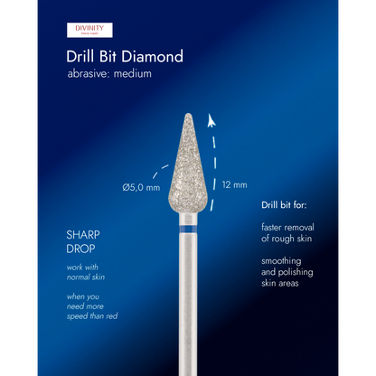 Diamond bit "sharp drop" blue, L- 12,0 mm., Ø5,0 mm.