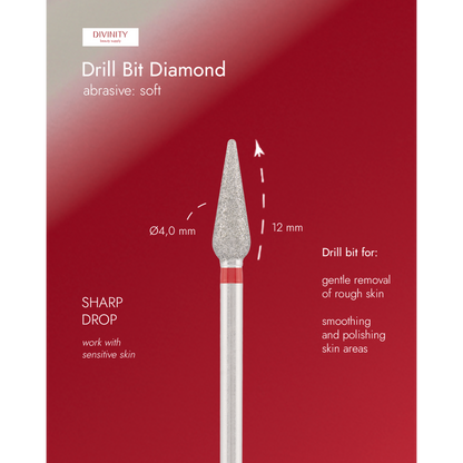 Diamond bit "sharp drop" red, L- 12,0 mm., Ø4,0 mm.