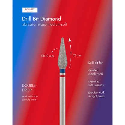 Diamond bit "double-drop" sharp red-blue, L- 12,0 mm., Ø4,0 mm. NEW